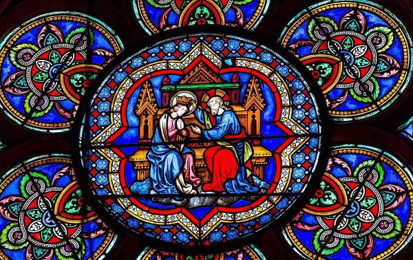 Virgin Mary-Jesus Christ stained glass-Notre Dame Cathedral-Paris-France